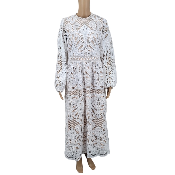 Baltic Born Eldora White Lace Long Sleeve Midi Dress NEW - Picture 3 of 13